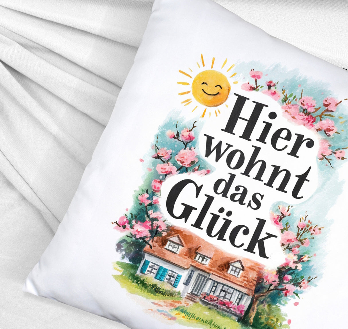 Hier wohnt Glück Kissen Aquarell Dekoration