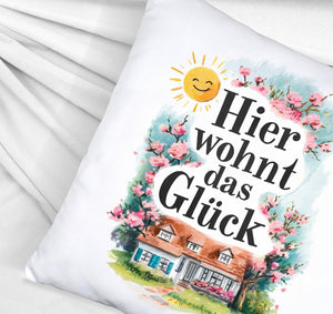 Hier wohnt Glück Kissen Aquarell Dekoration