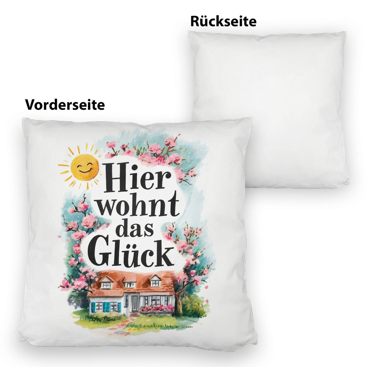 Hier wohnt Glück Kissen Aquarell Dekoration