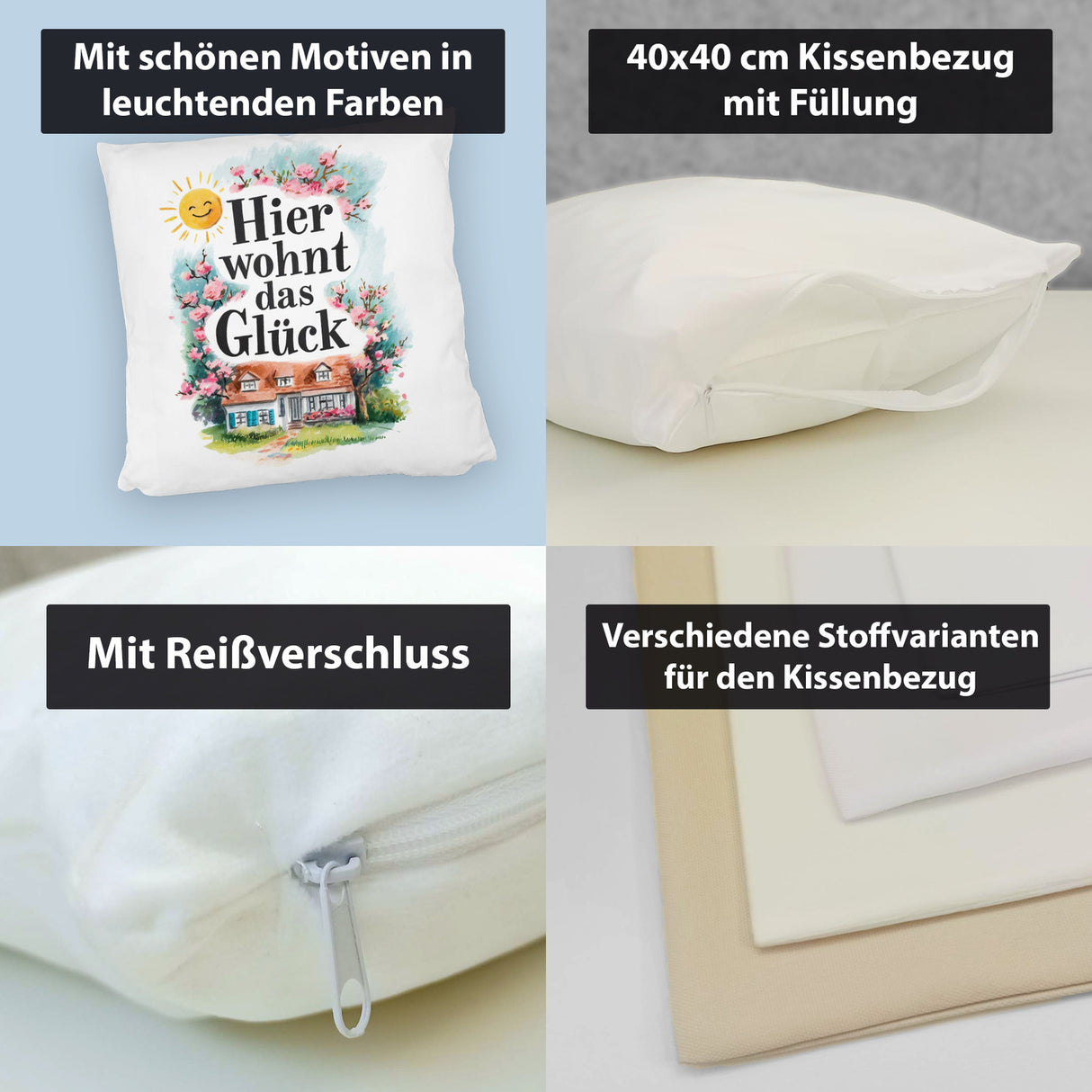 Hier wohnt Glück Kissen Aquarell Dekoration