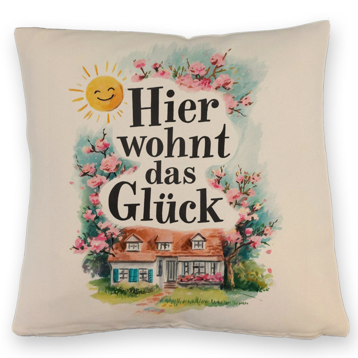 Hier wohnt Glück Kissen Aquarell Dekoration