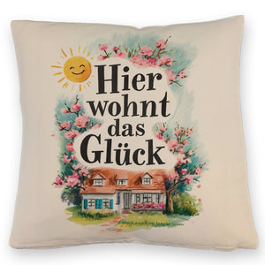 Hier wohnt Glück Kissen Aquarell Dekoration