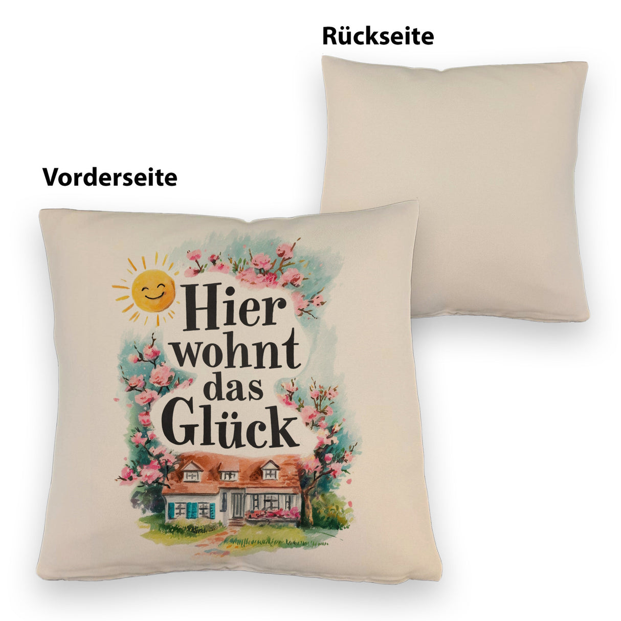 Hier wohnt Glück Kissen Aquarell Dekoration