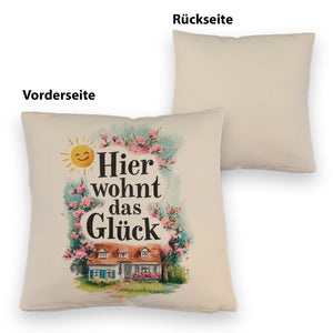 Hier wohnt Glück Kissen Aquarell Dekoration