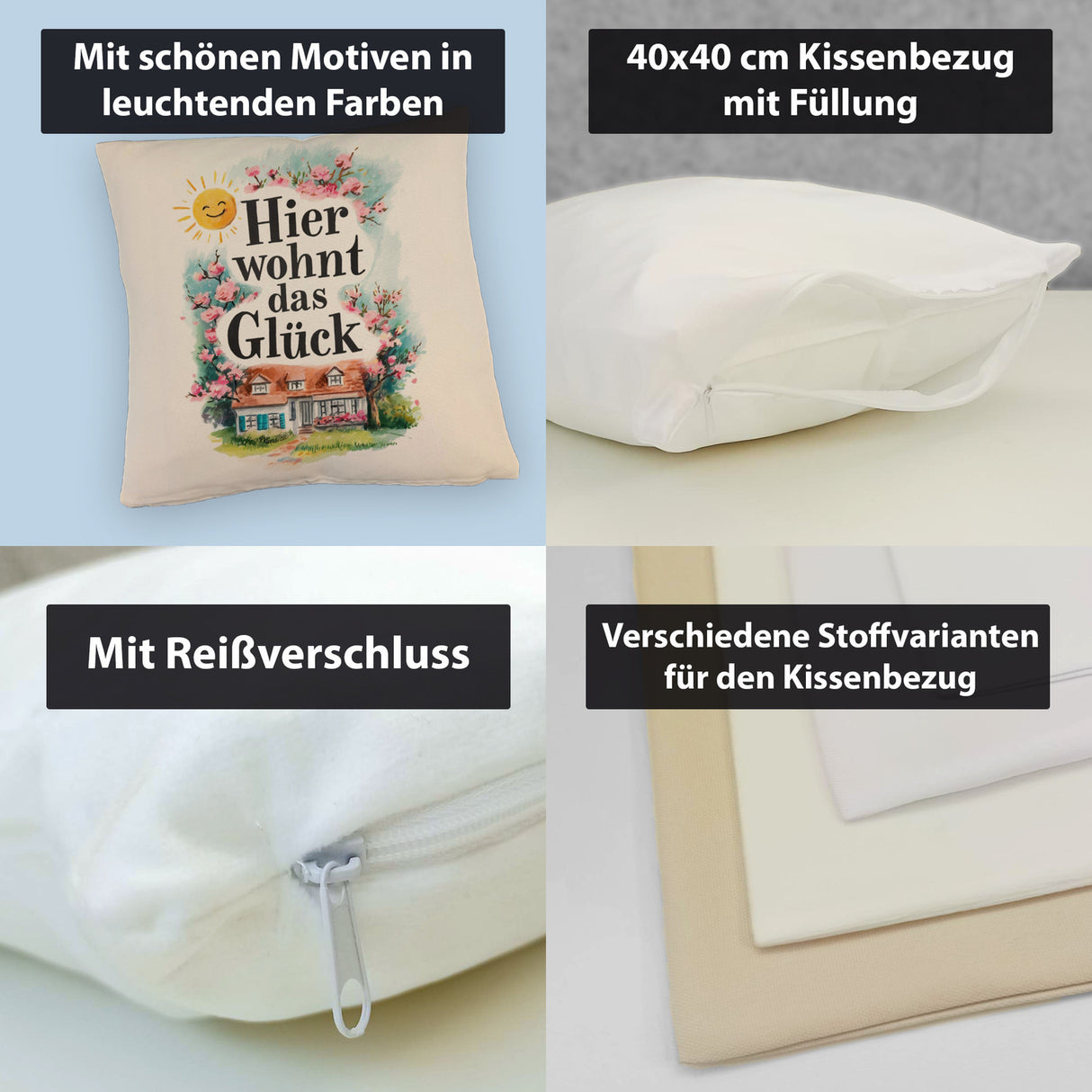 Hier wohnt Glück Kissen Aquarell Dekoration