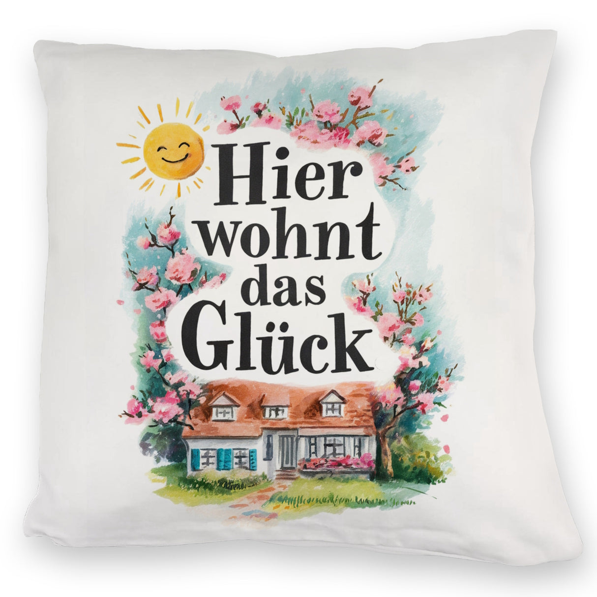 Hier wohnt Glück Kissen Aquarell Dekoration