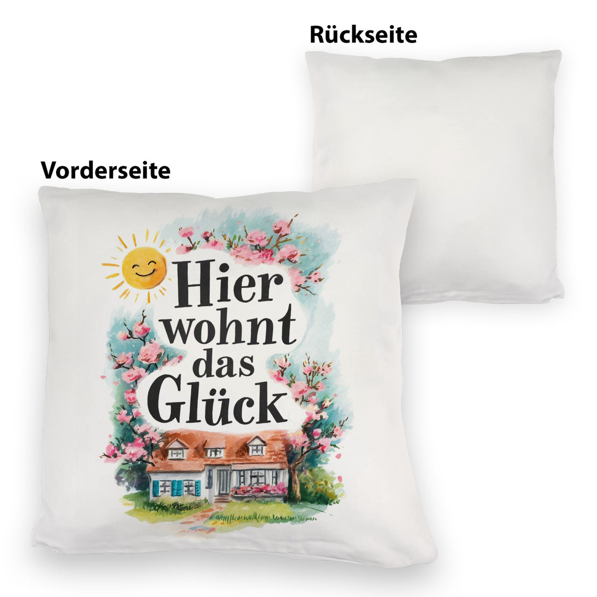 Hier wohnt Glück Kissen Aquarell Dekoration
