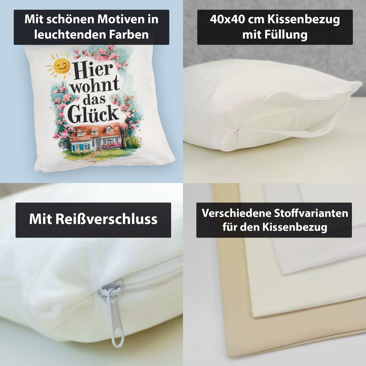 Hier wohnt Glück Kissen Aquarell Dekoration