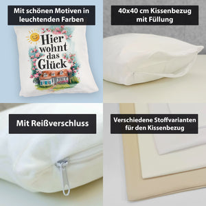 Hier wohnt Glück Kissen Aquarell Dekoration
