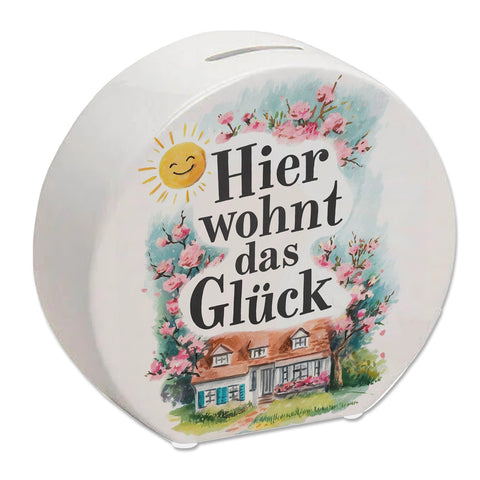 Hier wohnt Glück Spardose Aquarell Dekoration