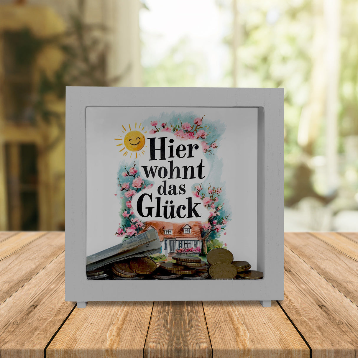 Hier wohnt Glück Spardose Aquarell Dekoration