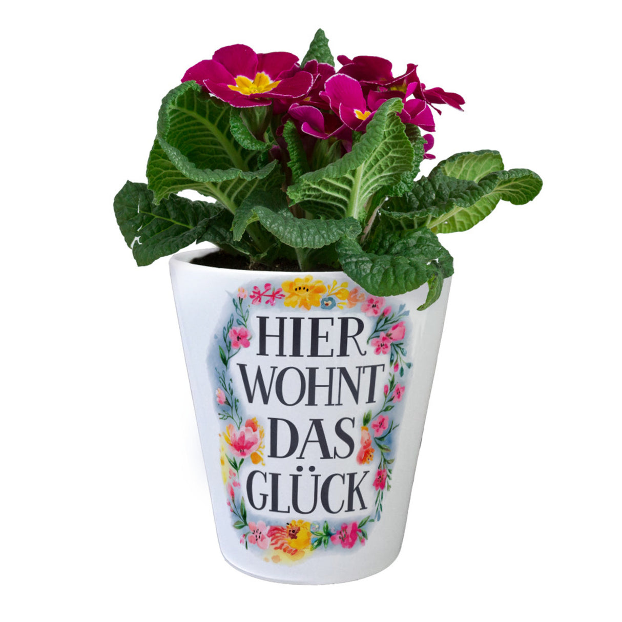 Hier wohnt Glück Blumentopf Blumenkranz