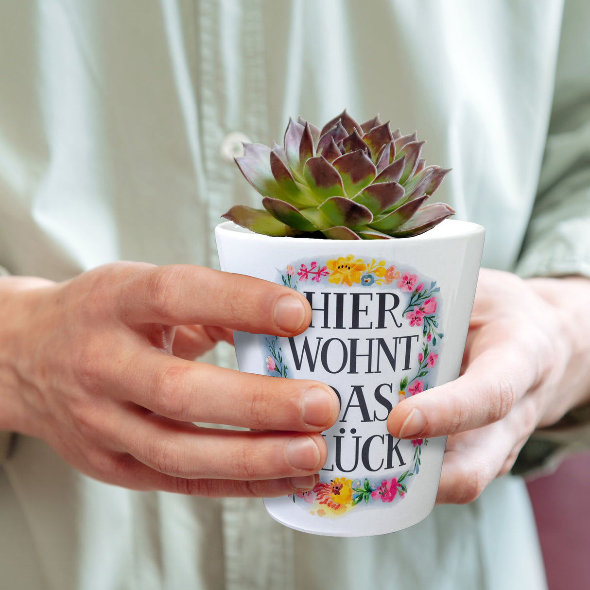 Hier wohnt Glück Blumentopf Blumenkranz