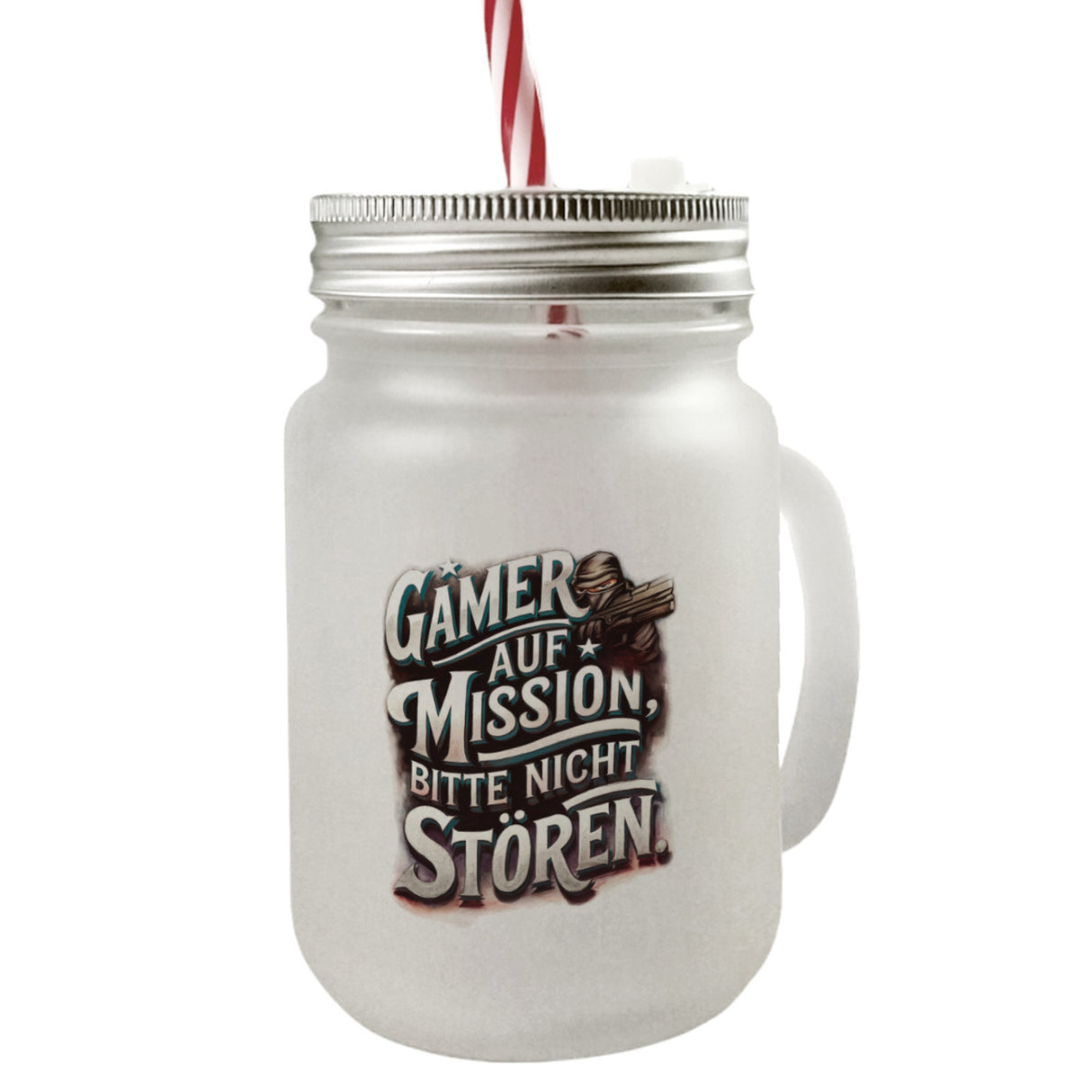 Gamer auf Mission Trinkglas mit Bambusdeckel Bitte nicht stören