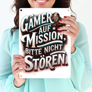 Gamer auf Mission Metallschild in 15x20 cm Bitte nicht stören