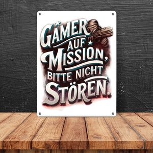 Gamer auf Mission Metallschild in 15x20 cm Bitte nicht stören
