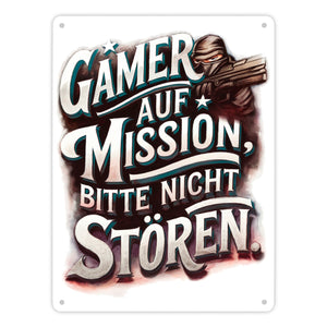 Gamer auf Mission Metallschild in 15x20 cm Bitte nicht stören