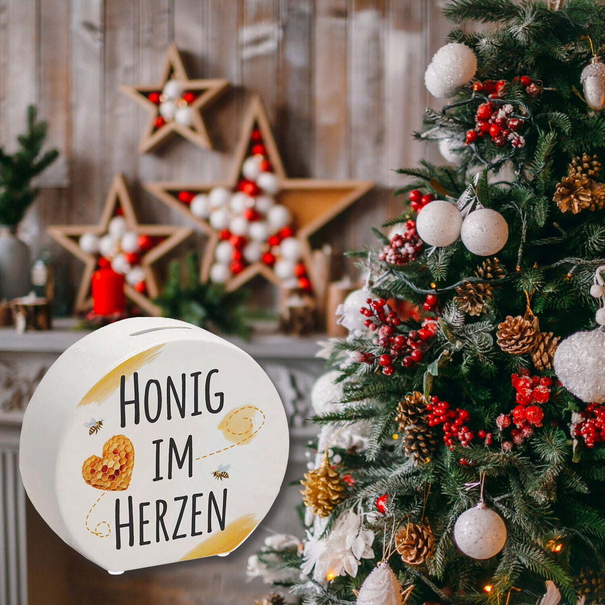 Honigwaben Bienen Spardose Honig im Herzen