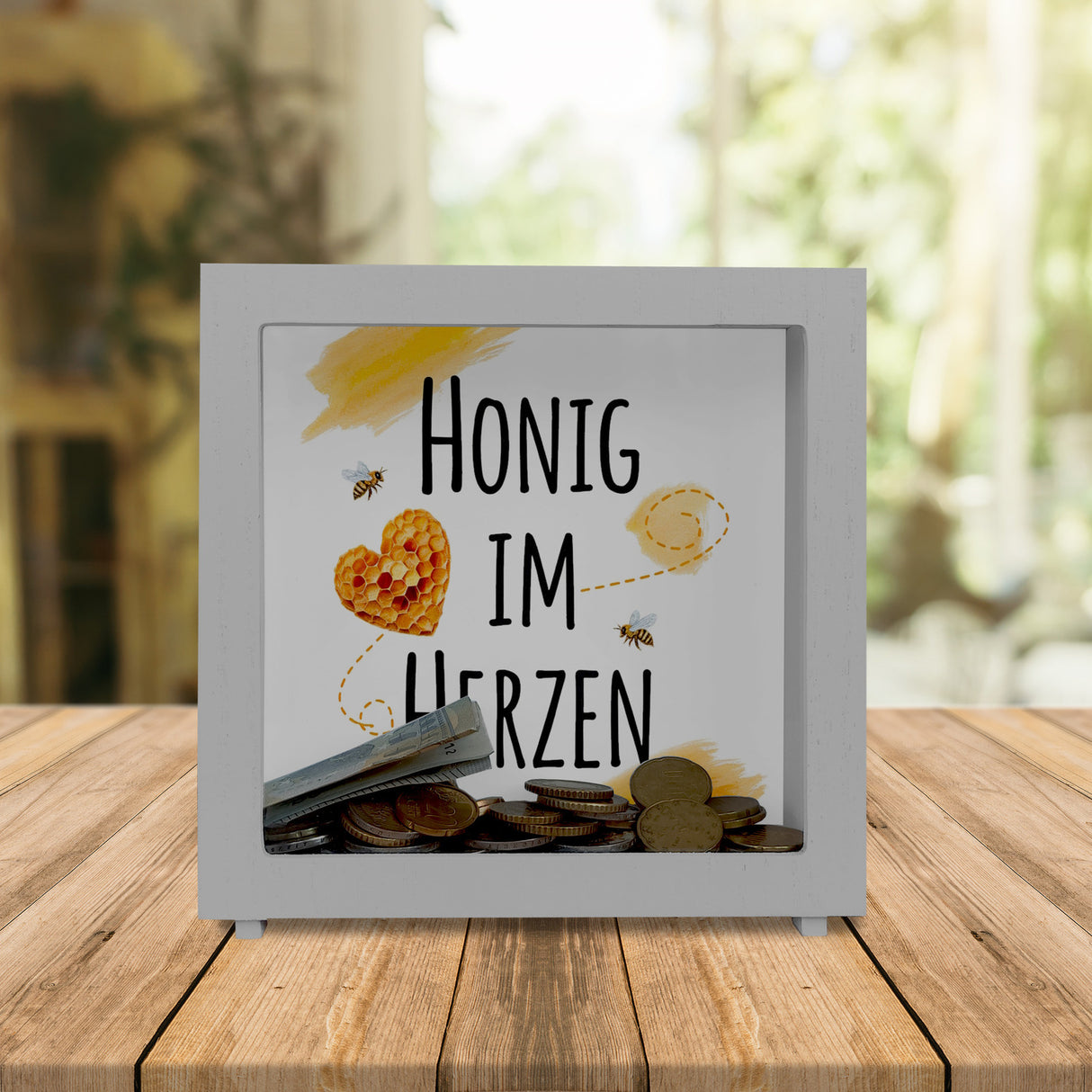 Honigwaben Bienen Spardose Honig im Herzen