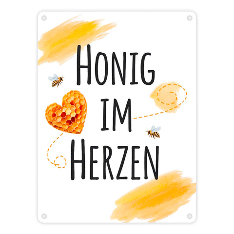 Honigwaben Bienen Metallschild in 15x20 cm Honig im Herzen