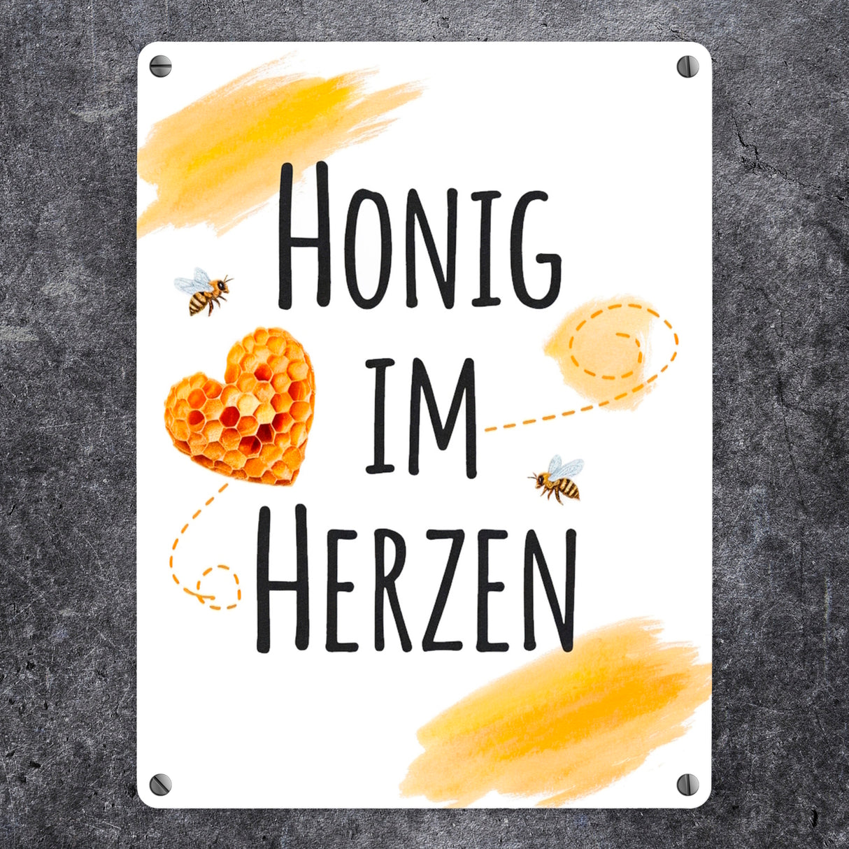 Honigwaben Bienen Metallschild in 15x20 cm Honig im Herzen