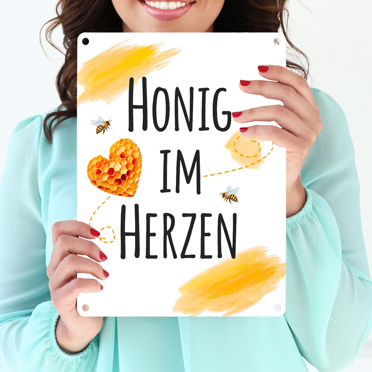 Honigwaben Bienen Metallschild in 15x20 cm Honig im Herzen