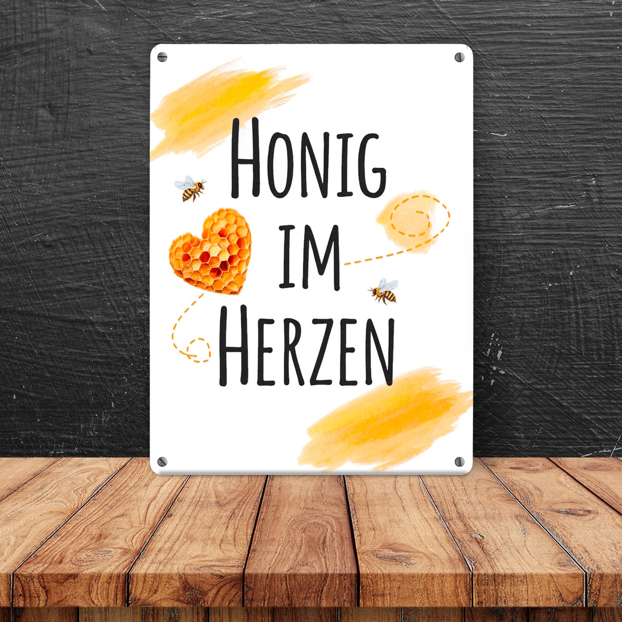 Honigwaben Bienen Metallschild in 15x20 cm Honig im Herzen