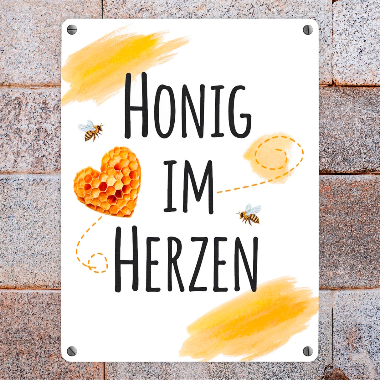 Honigwaben Bienen Metallschild in 15x20 cm Honig im Herzen
