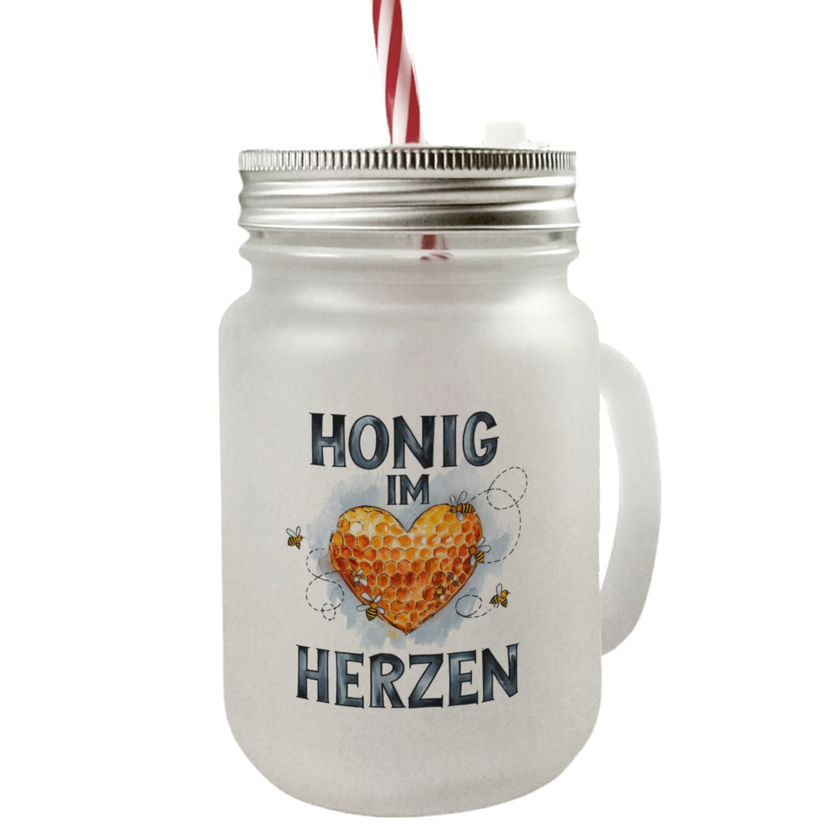 Honig im Herzen Trinkglas mit Bambusdeckel Herz Honigwaben
