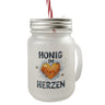 Honig im Herzen Trinkglas mit Bambusdeckel Herz Honigwaben