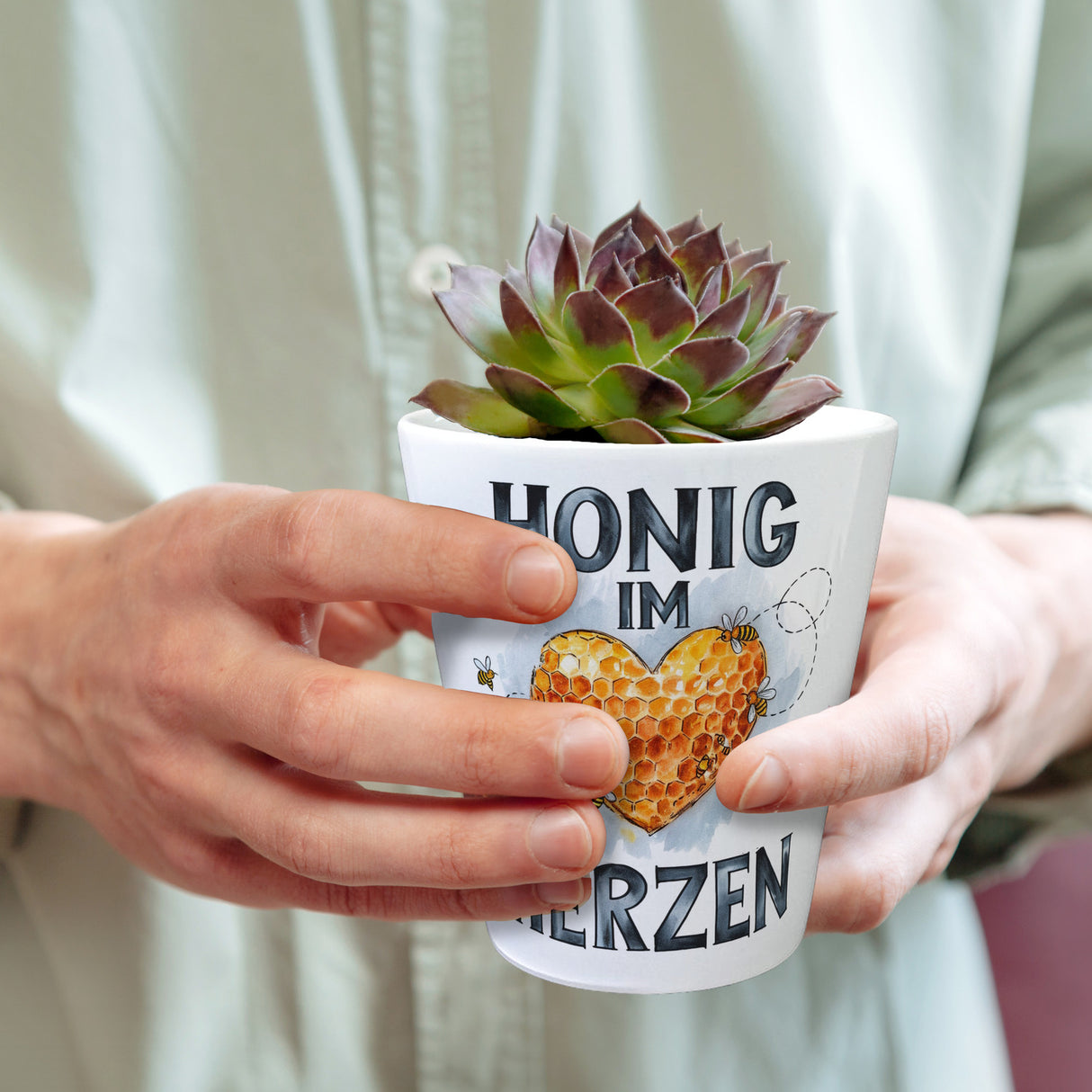 Honig im Herzen Blumentopf Herz Honigwaben