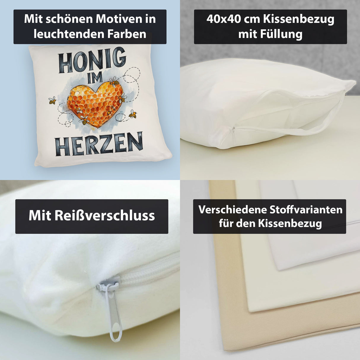 Honig im Herzen Kissen Herz Honigwaben