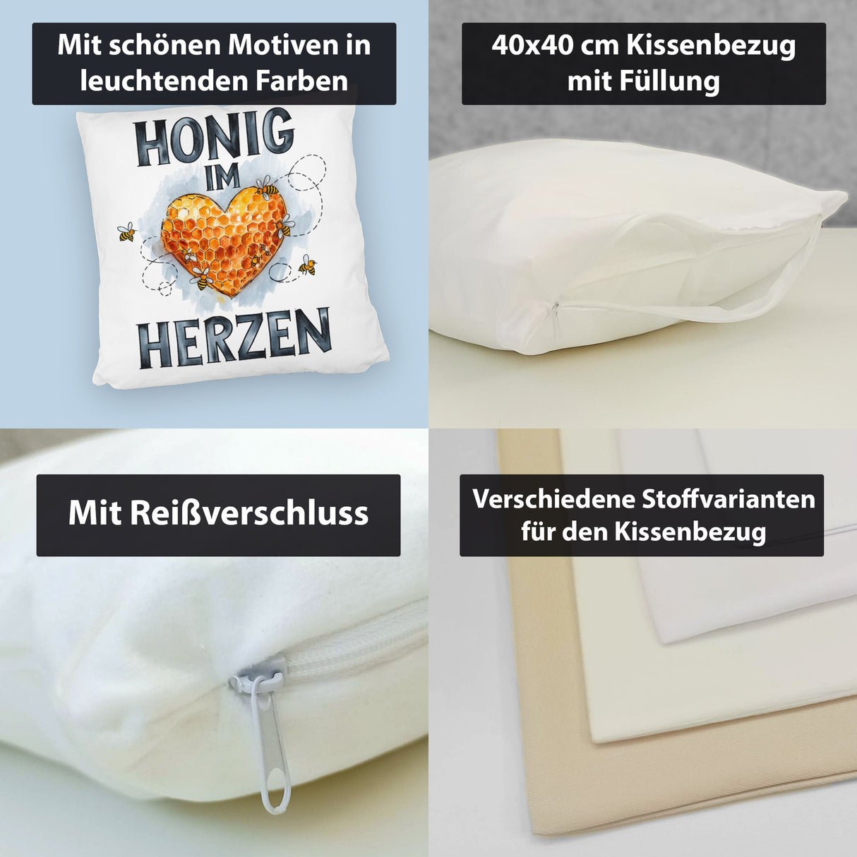 Honig im Herzen Kissen Herz Honigwaben