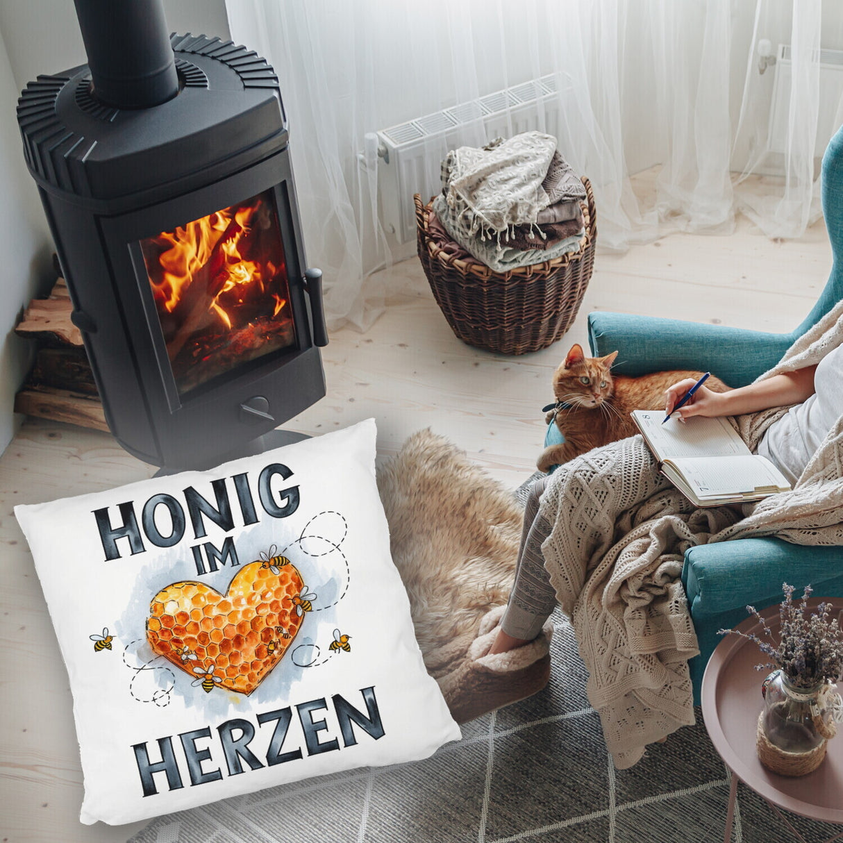 Honig im Herzen Kissen Herz Honigwaben