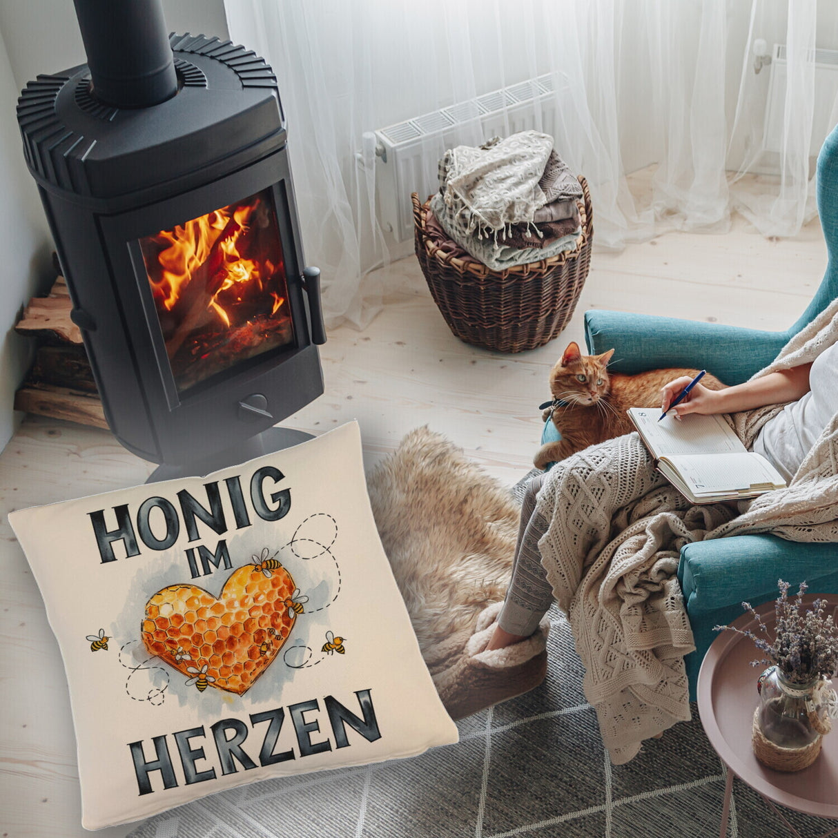 Honig im Herzen Kissen Herz Honigwaben