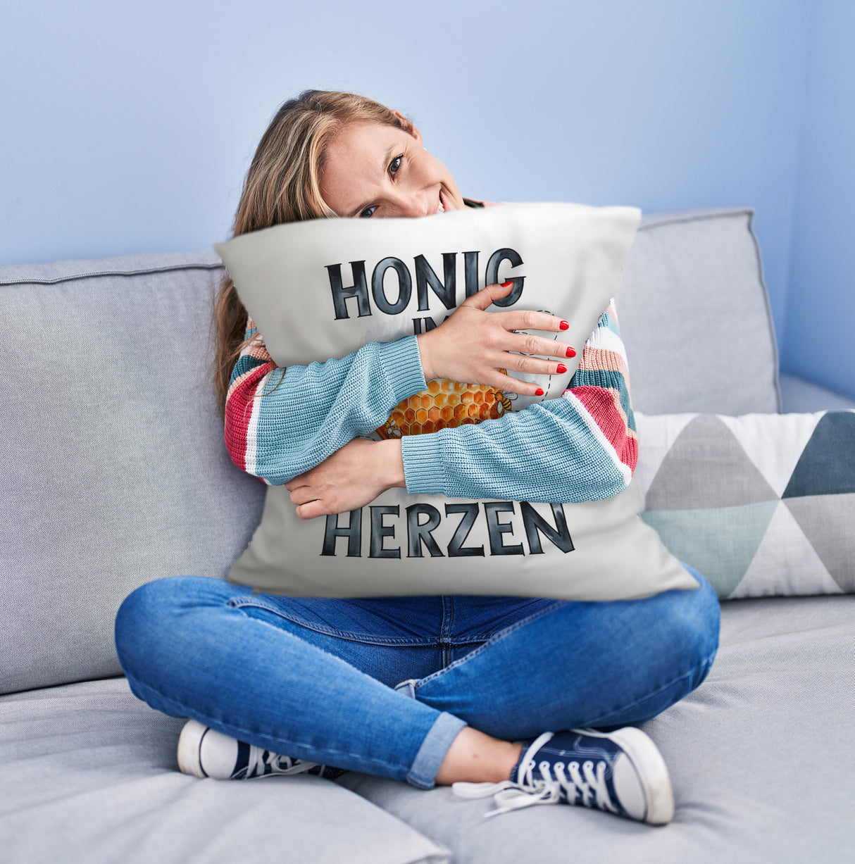 Honig im Herzen Kissen Herz Honigwaben