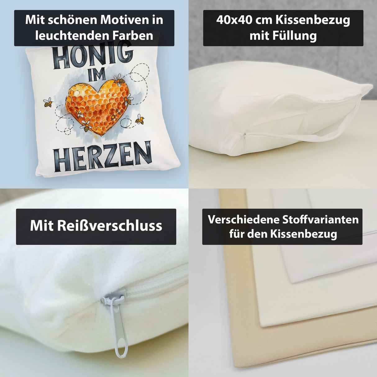 Honig im Herzen Kissen Herz Honigwaben