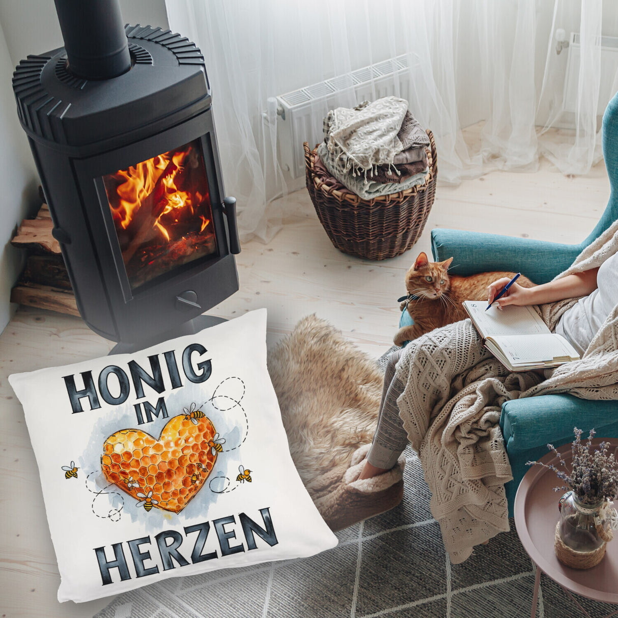 Honig im Herzen Kissen Herz Honigwaben