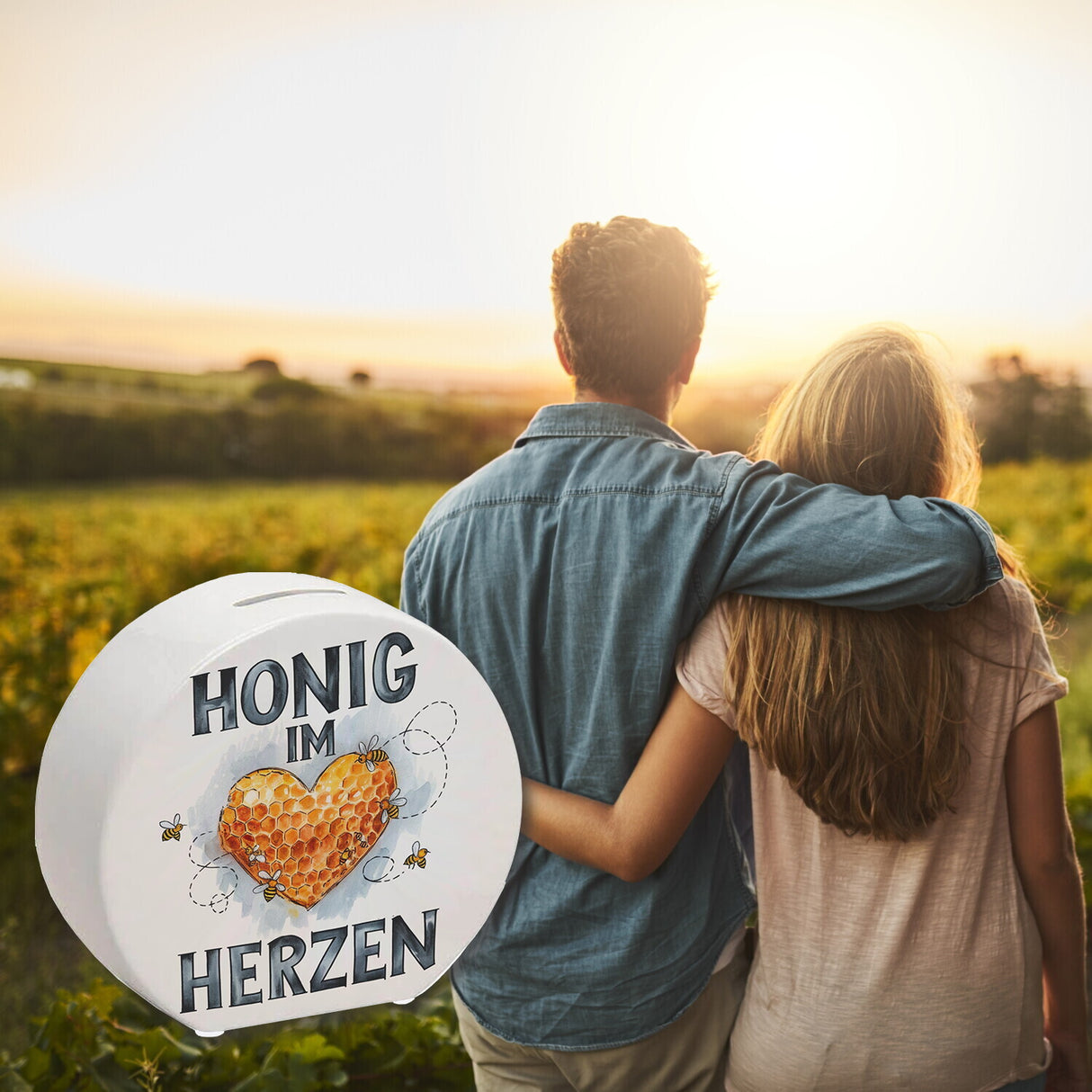 Honig im Herzen Spardose Herz Honigwaben
