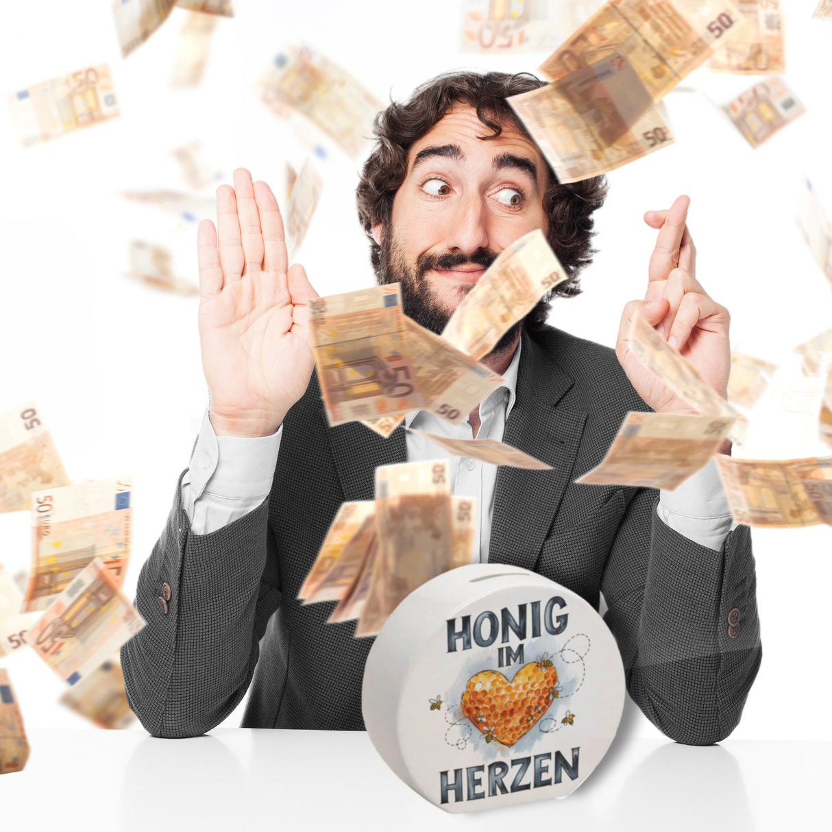 Honig im Herzen Spardose Herz Honigwaben