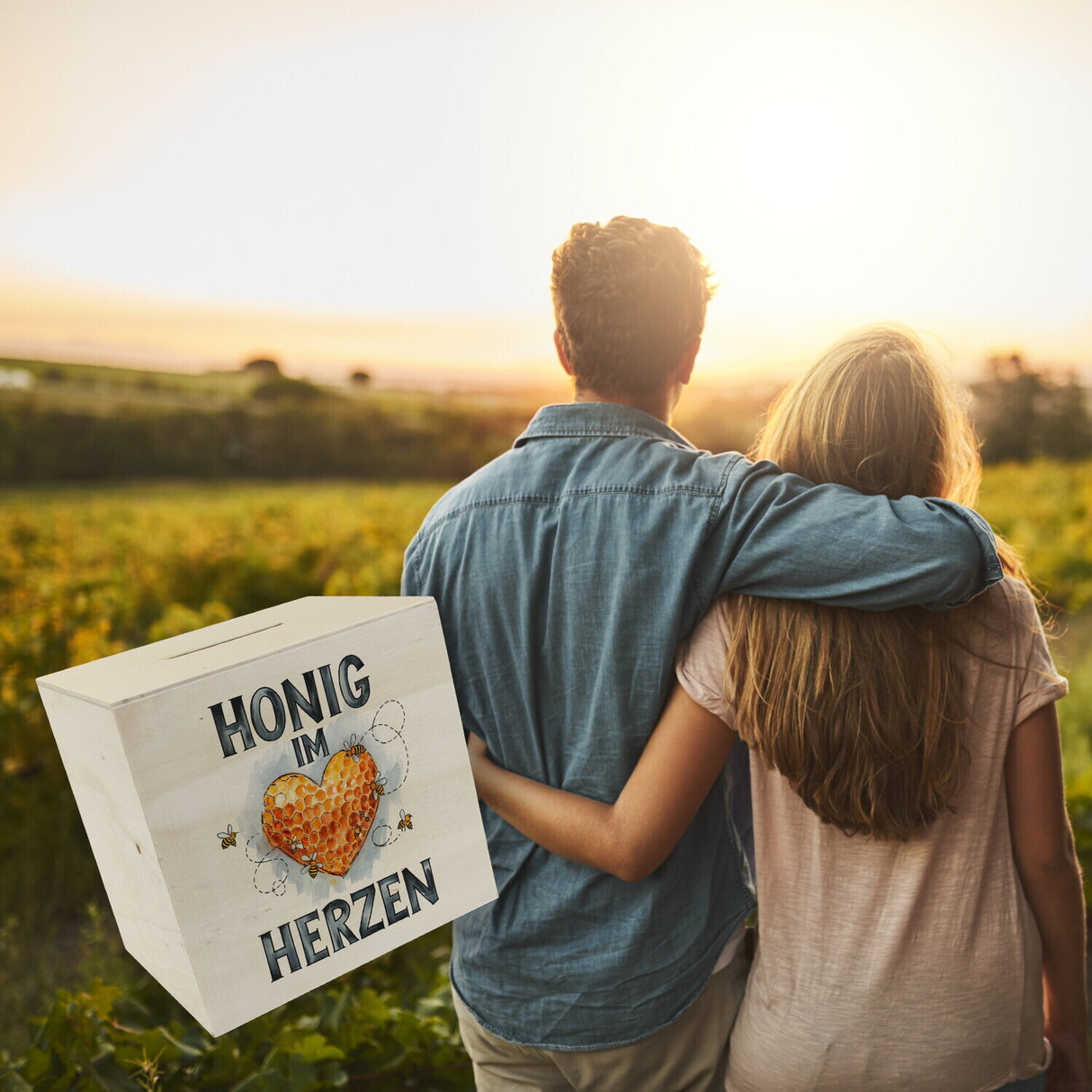 Honig im Herzen Spardose Herz Honigwaben