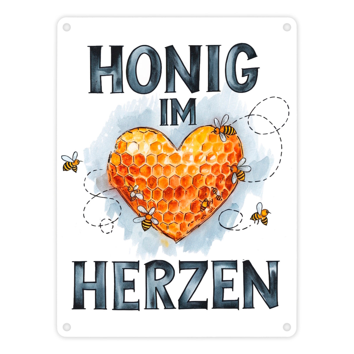 Honig im Herzen Metallschild in 15x20 cm Herz Honigwaben