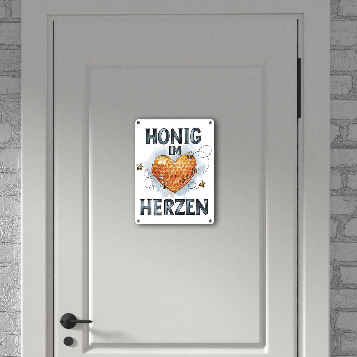 Honig im Herzen Metallschild in 15x20 cm Herz Honigwaben