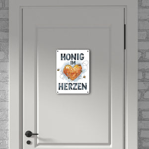 Honig im Herzen Metallschild in 15x20 cm Herz Honigwaben