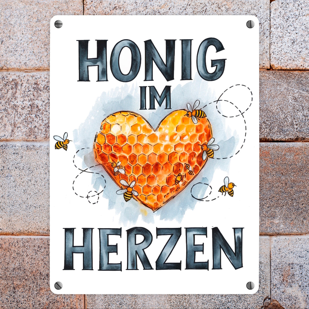 Honig im Herzen Metallschild in 15x20 cm Herz Honigwaben