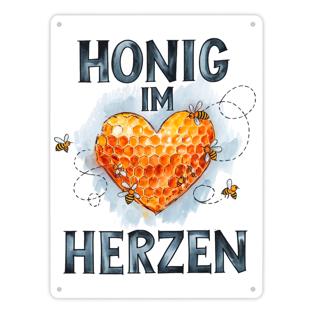 Honig im Herzen Metallschild in 15x20 cm Herz Honigwaben