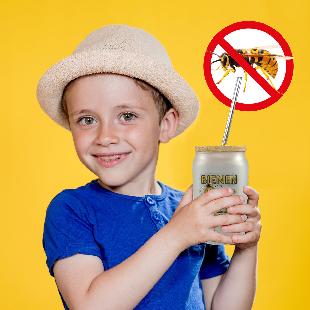 Bienen machen das Leben süßer Trinkglas mit Bambusdeckel Biene mit Honigwabe