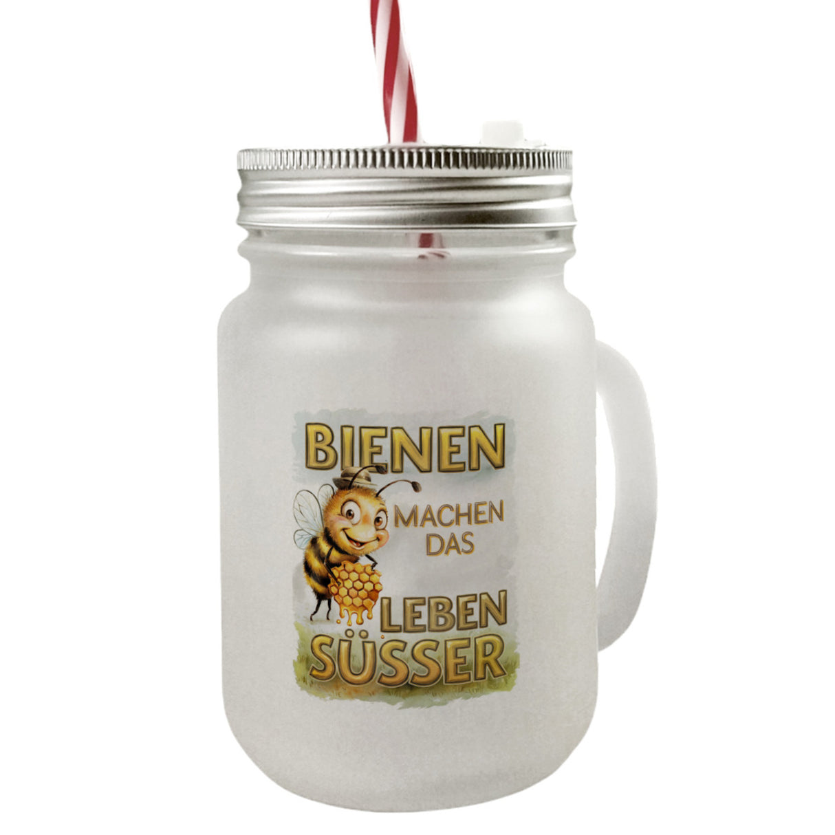 Bienen machen das Leben süßer Trinkglas mit Bambusdeckel Biene mit Honigwabe