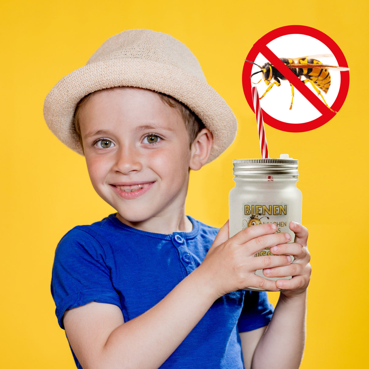 Bienen machen das Leben süßer Trinkglas mit Bambusdeckel Biene mit Honigwabe
