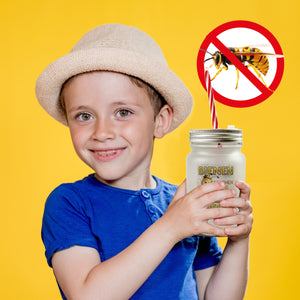 Bienen machen das Leben süßer Trinkglas mit Bambusdeckel Biene mit Honigwabe